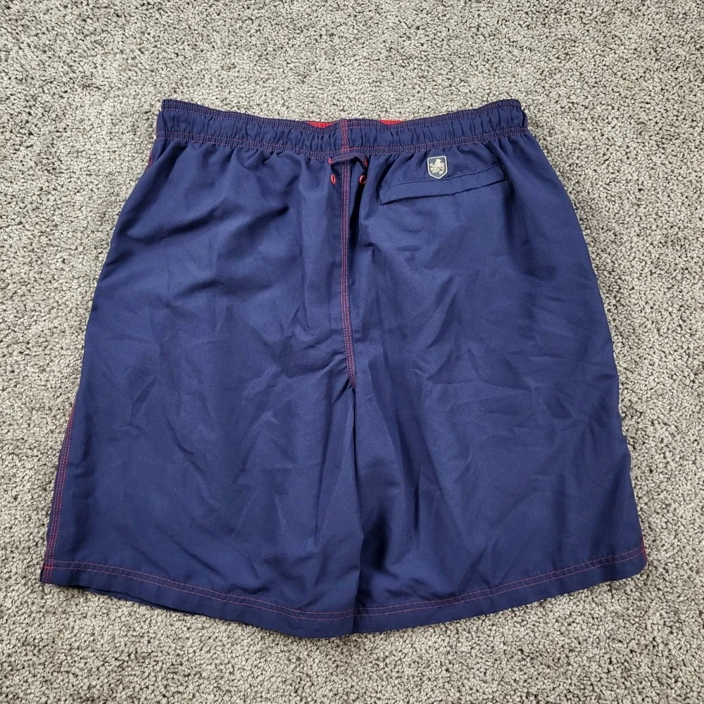 Nat Nast‎ Mens Swim Trunks Navy Blue Red Contrast Stitching Size L Mesh Lined